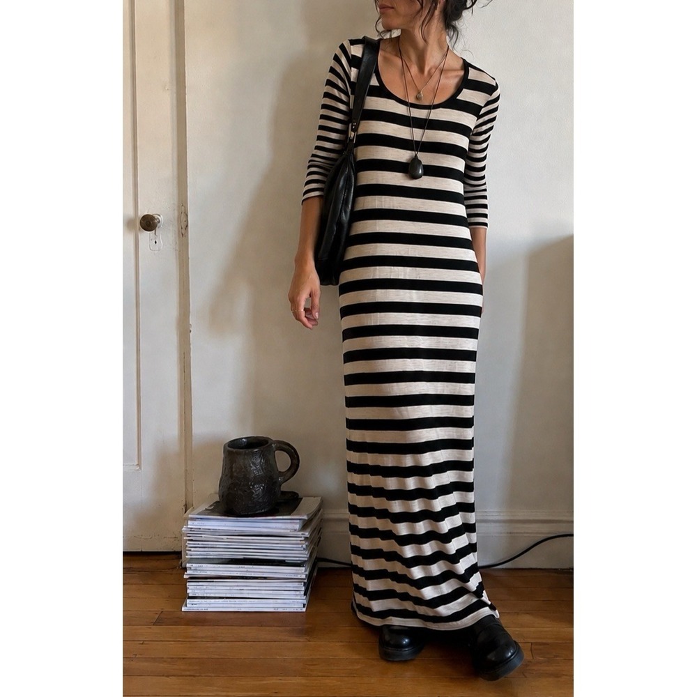Calvin Klein Striped Jersey Maxi Dress Size 8 Medium Rayon Spandex Stretch